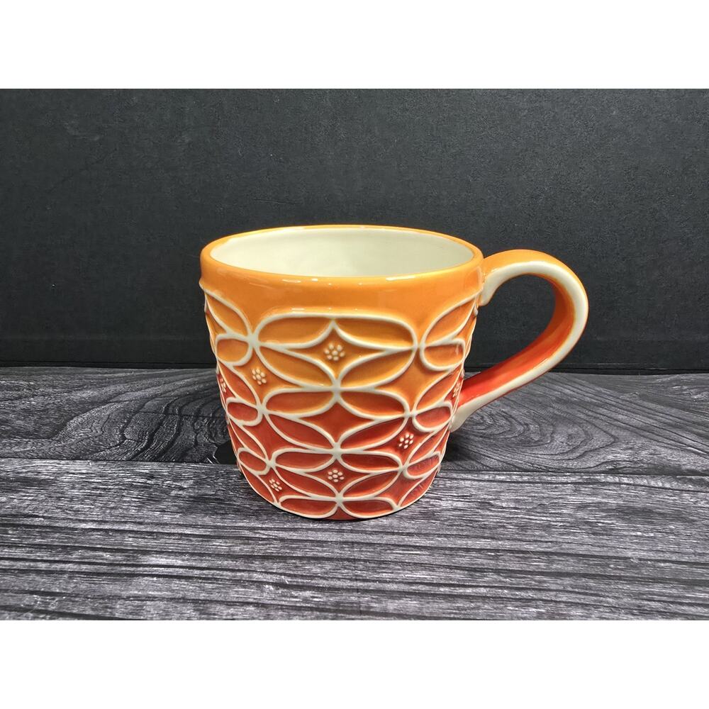 STARBUCKS 2009 Orange Ombre Mug Mid Century Modern 14oz Hand Painted MCM